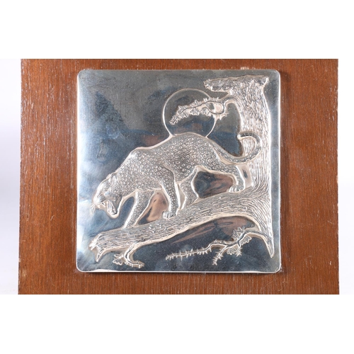 17 - Anthony Jones, The Lord of the Serengeti silver panels, The Leopard and The Elephant, dated 1978, mo... 