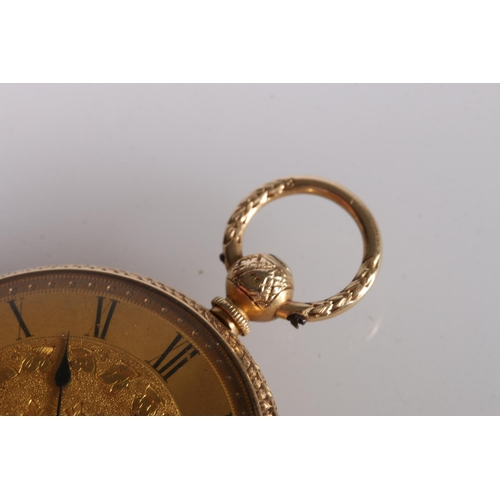 175 - 18ct gold open faced key wound pocket watch by Richard Robinson of Sheffield, having Roman numeral c... 