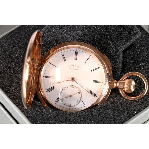 178 - 18ct gold cased full hunter cased keyless pocket watch by Lange & Sohne of Glashutte Dresden, th... 