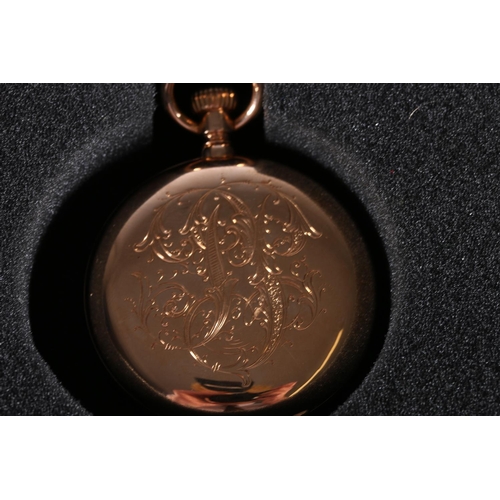 178 - 18ct gold cased full hunter cased keyless pocket watch by Lange & Sohne of Glashutte Dresden, th... 