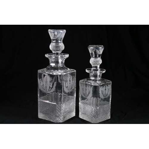 395 - Edinburgh Crystal thistle pattern square section 1.5litre decanter with etched thistle design, havin... 