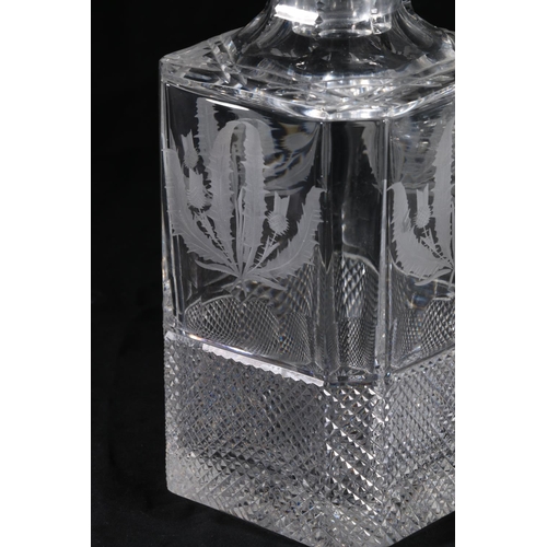 395 - Edinburgh Crystal thistle pattern square section 1.5litre decanter with etched thistle design, havin... 