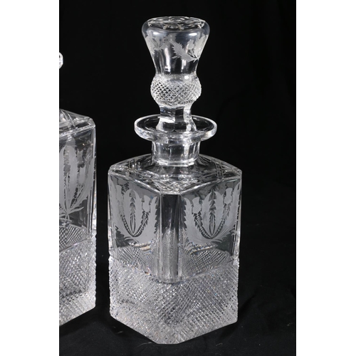 395 - Edinburgh Crystal thistle pattern square section 1.5litre decanter with etched thistle design, havin... 