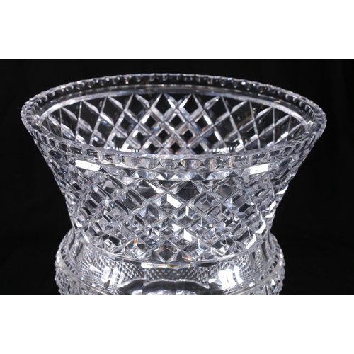 398 - Large lead crystal cut glass centrepiece vase of thistle form with cut and fluted decoration, raised... 