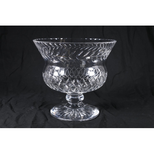 399 - Large lead crystal cut glass centrepiece vase of thistle form with cut decoration, raised on bulbous... 