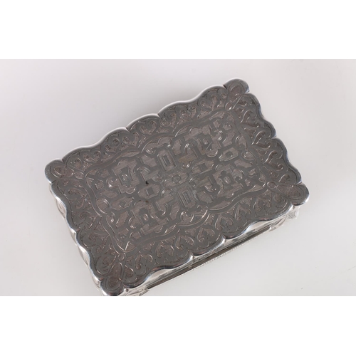 42 - Victorian antique silver snuff box of rectangular shape with scroll edge, the body with engraved dec... 