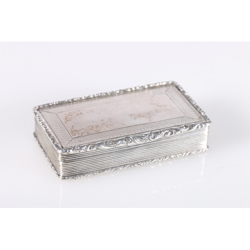 49 - Victorian antique parcel gilt silver snuff box or rectangular form, the plain centre framed by engin... 