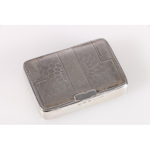 51 - Silver snuff box of briefcase form having guilloche engraving to the top and bottom surfaces, by W G... 