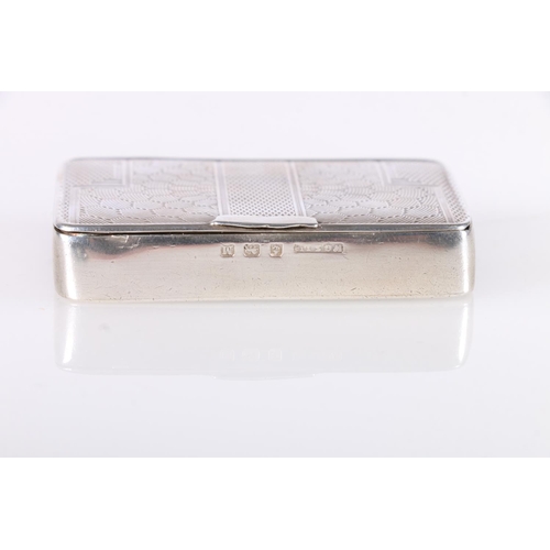 51 - Silver snuff box of briefcase form having guilloche engraving to the top and bottom surfaces, by W G... 