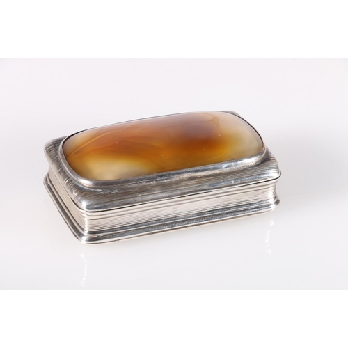 53 - Georgian antique parcel gilt silver snuff box of rectangular form, the top with large oval cabochon ... 