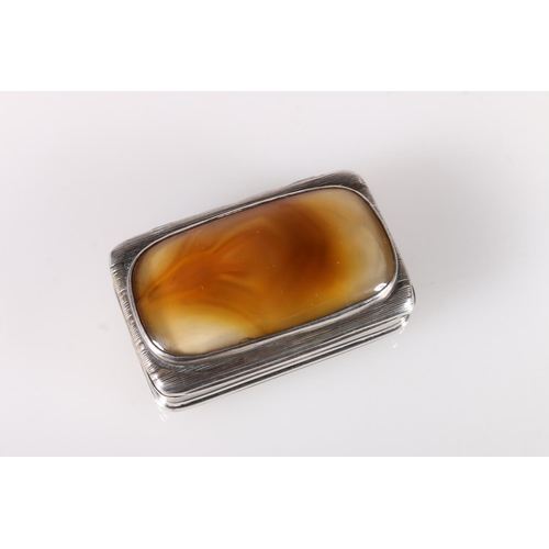 53 - Georgian antique parcel gilt silver snuff box of rectangular form, the top with large oval cabochon ... 