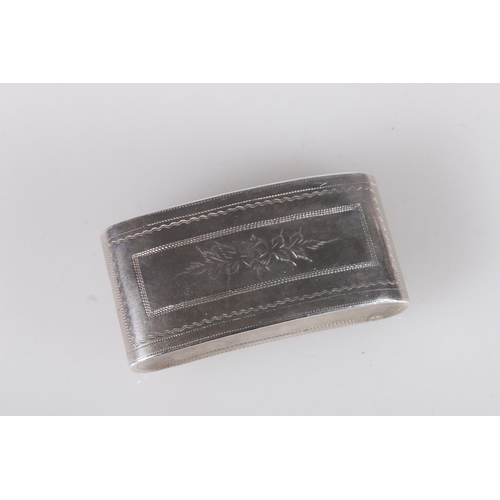 54 - Georgian antique silver pocket snuff box of curved C scroll shape, decorated with all over engraved ... 