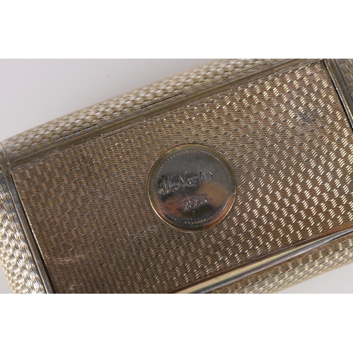 65 - Georgian antique silver gilt snuff box of rounded rectangular form, having recessed hinge, all over ... 