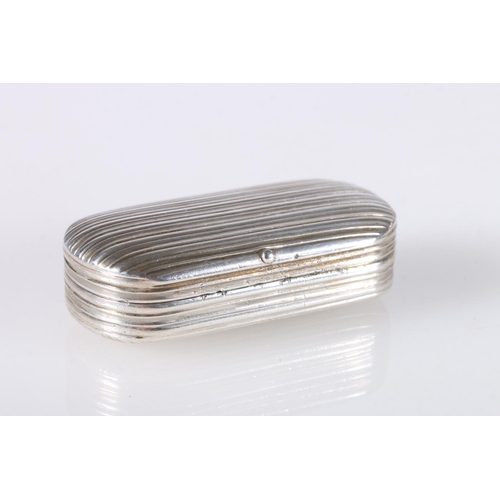 68 - Georgian antique parcel gilt silver snuff box of stadium form, the body with all over reeded decorat... 