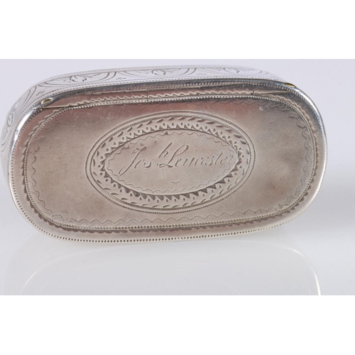 70 - Georgian antique parcel gilt silver snuff box of oval form, bright cut decoration, the oval cartouch... 