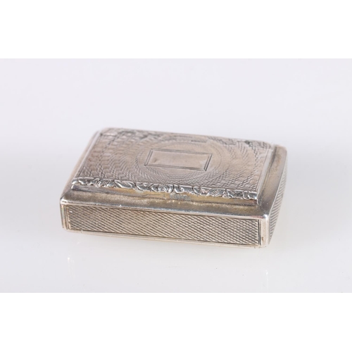 73 - Georgian antique parcel gilt silver snuff box of stepped rectangular form, all over engine turned an... 