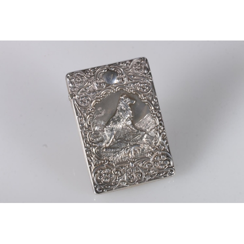 75 - Edward VII antique parcel gilt silver card case, the front cover decorated in repousse with a dog lo... 