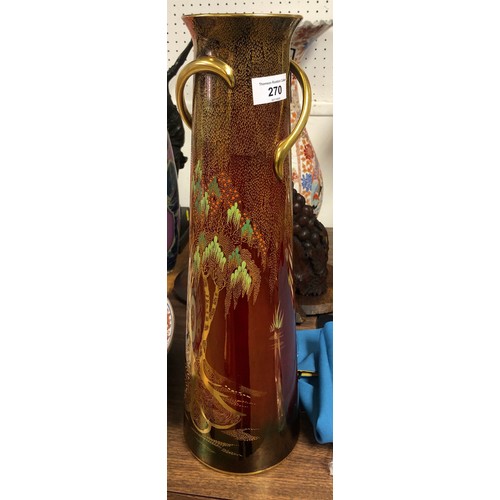 270 - Carlton Ware Rouge Royale large tapering cylindrical vase decorated with foilage and birds, 46cm hig... 