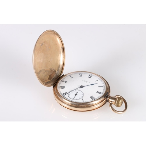 187 - 9ct gold cased full hunter keyless pocket watch by Elgin of the USA, with 17 jewel Elgin movement, s... 