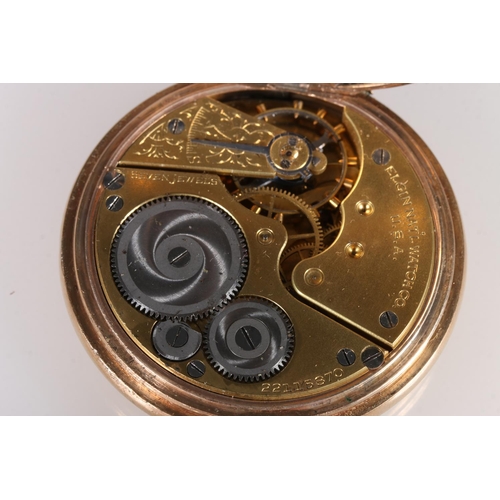 187 - 9ct gold cased full hunter keyless pocket watch by Elgin of the USA, with 17 jewel Elgin movement, s... 