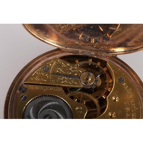 187 - 9ct gold cased full hunter keyless pocket watch by Elgin of the USA, with 17 jewel Elgin movement, s... 