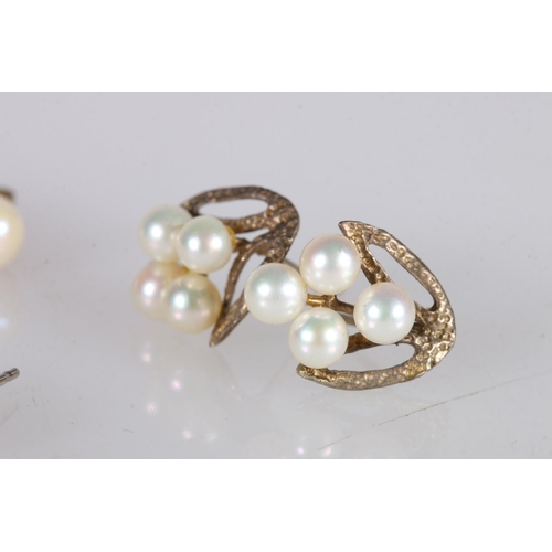 220 - Pair of white metal earrings set with large pearl and small diamonds, 2.2g gross, also five other pa... 