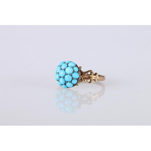 223 - Victorian gold dress ring set with turquoise stones, ring size N/O, 2.9g gross. 