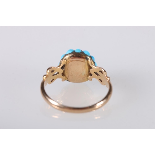 223 - Victorian gold dress ring set with turquoise stones, ring size N/O, 2.9g gross. 