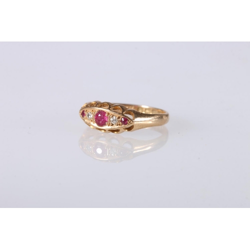 225 - Victorian style 18ct gold diamond and ruby dress ring, maker S N & Co, ring size O/P, 2.5g gross... 