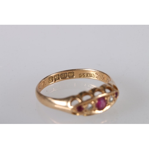 225 - Victorian style 18ct gold diamond and ruby dress ring, maker S N & Co, ring size O/P, 2.5g gross... 