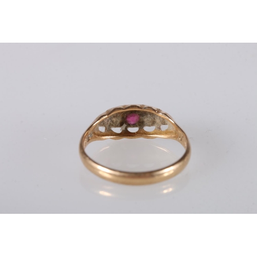 225 - Victorian style 18ct gold diamond and ruby dress ring, maker S N & Co, ring size O/P, 2.5g gross... 