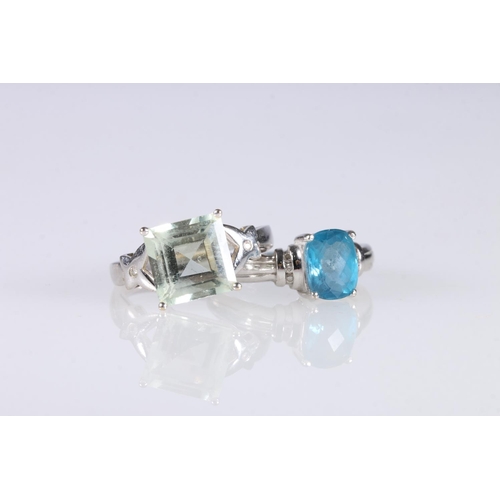 227 - 14ct white gold ring set with large, faceted topaz flanked by four small diamonds, ring size T, 3.8g... 