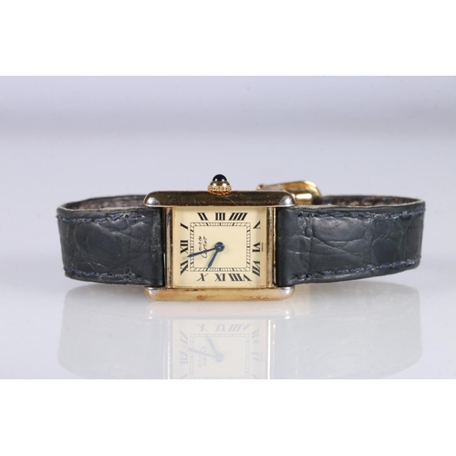 231 - Ladies Must De Cartier tank style wristwatch with gold plated silver bezel, the backplate stamped 'V... 