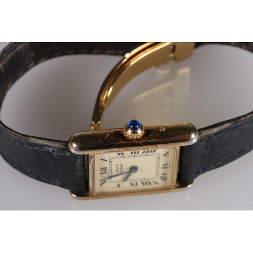 231 - Ladies Must De Cartier tank style wristwatch with gold plated silver bezel, the backplate stamped 'V... 