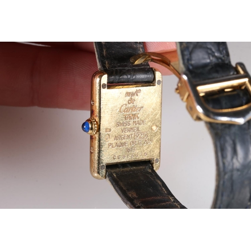 231 - Ladies Must De Cartier tank style wristwatch with gold plated silver bezel, the backplate stamped 'V... 