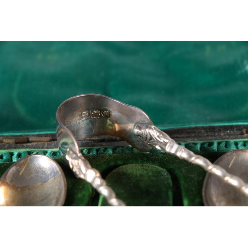 1 - Late Victorian set of six silver apostle spoons with angels above bowls, along with sugar tongs hall... 