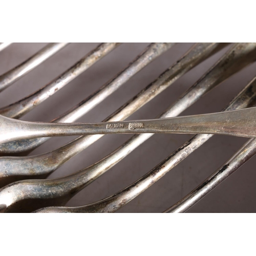 5 - Set of twelve 800 grade silver table forks and knives, 22cm, most marked Doudin, in original canteen... 