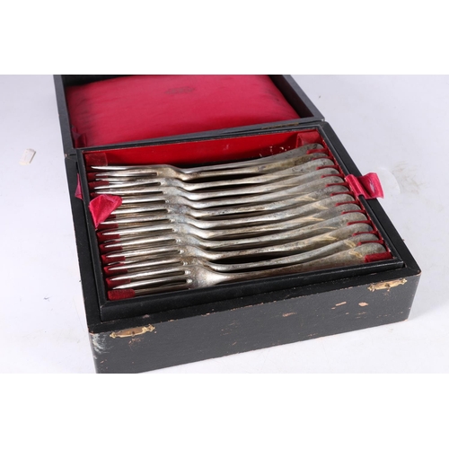 5 - Set of twelve 800 grade silver table forks and knives, 22cm, most marked Doudin, in original canteen... 