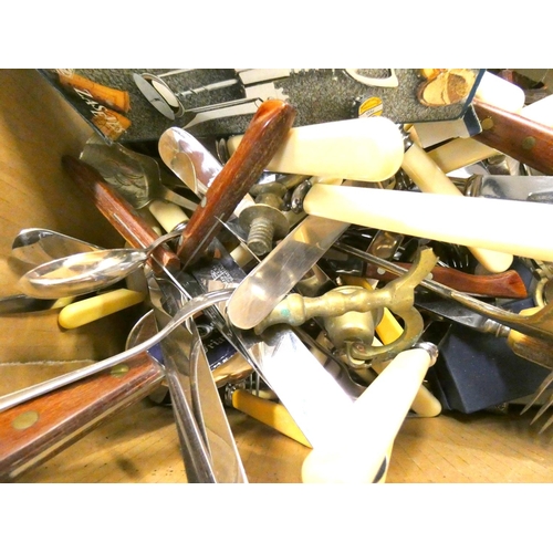 14 - Large box of various vintage cutlery.