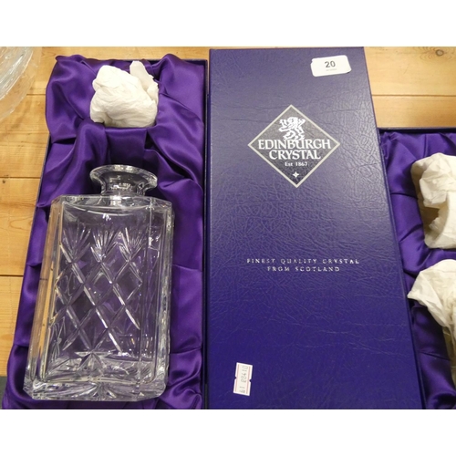 20 - Boxed Edinburgh crystal decanter and four boxed Edinburgh crystal tumblers.