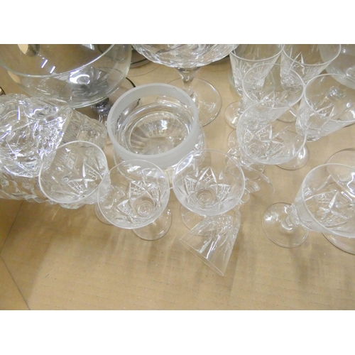 26 - Large box of various glassware to include brandy glasses, sherry glasses etc.