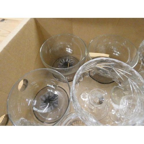 26 - Large box of various glassware to include brandy glasses, sherry glasses etc.