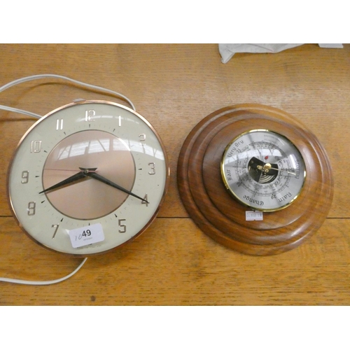 49 - Metamec vintage wall clock and a modern barometer.