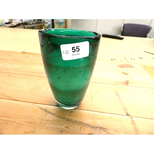 55 - Monart style green glass vase.