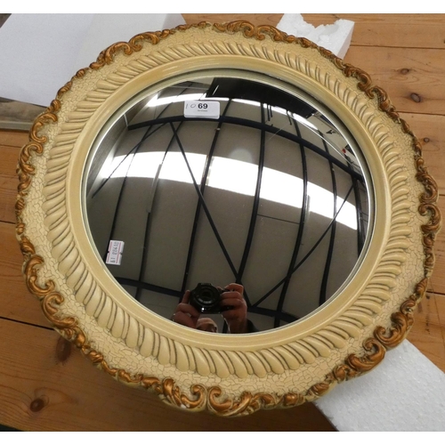 69 - Vintage circular cream and gilt wall mirror.