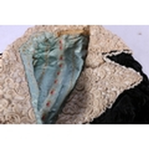 207 - Late Victorian crushed black velvet jacket with Venice point lace collar lined with French brocade s... 