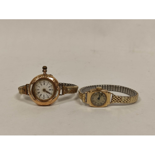 110 - Lady's 9ct gold watch and another, converted '585', r.g. bracelets.