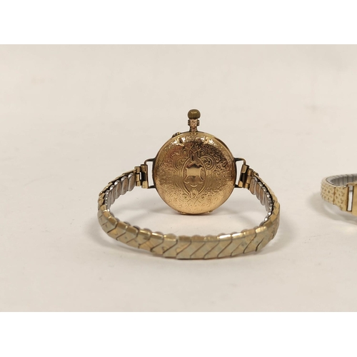 110 - Lady's 9ct gold watch and another, converted '585', r.g. bracelets.