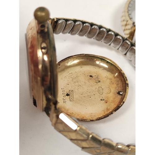 110 - Lady's 9ct gold watch and another, converted '585', r.g. bracelets.