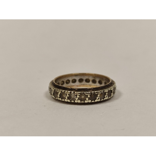 112 - 9ct gold signet ring, another cut and an eternity ring. 9g gross.